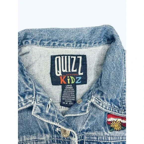 Vintage 80s 90s QUIZZ KIDZ Denim Jean Vest Western Button Up Size Large - Picture 2 of 3